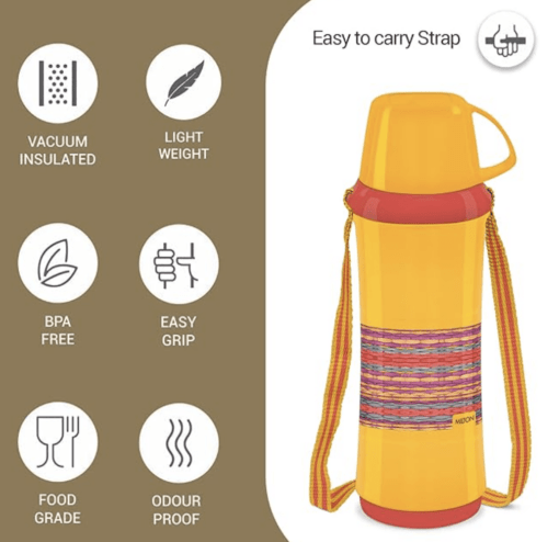 MILTON Angelina 1000 Plastic Insulated Flask, 820 ml, Orange | BPA Free | Food Grade | Easy to Carry | Odour Free - Image 2